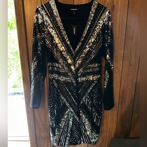 Express Sequin Dress Black Silver